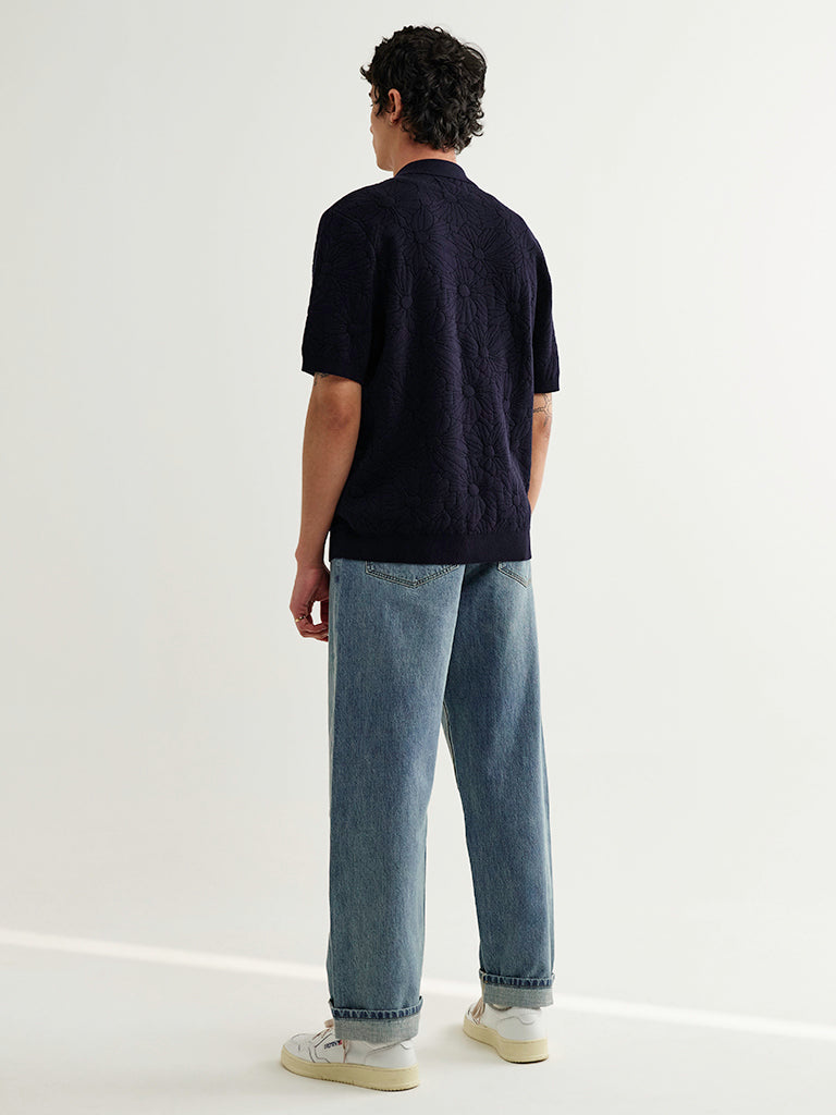 Tellaro- Navy Flower Jacquard Wax London Shirts