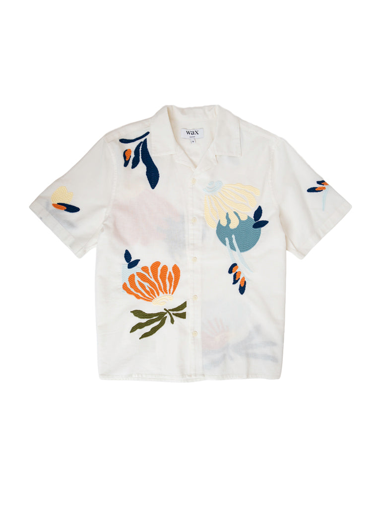Didcot- Ecru Flower Embroidered Wax London Shirts