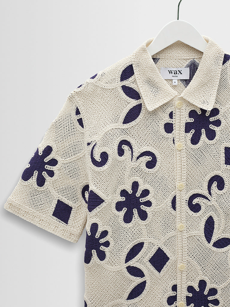 Porto- Ecru/Navy Doodle Crochet Knit Wax London Shirts