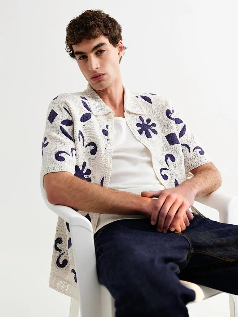 Wax London | Porto- Ecru/Navy Doodle Crochet Knit – Eames NW