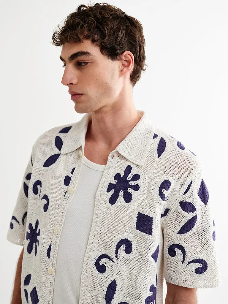 Wax London | Porto- Ecru/Navy Doodle Crochet Knit – Eames NW