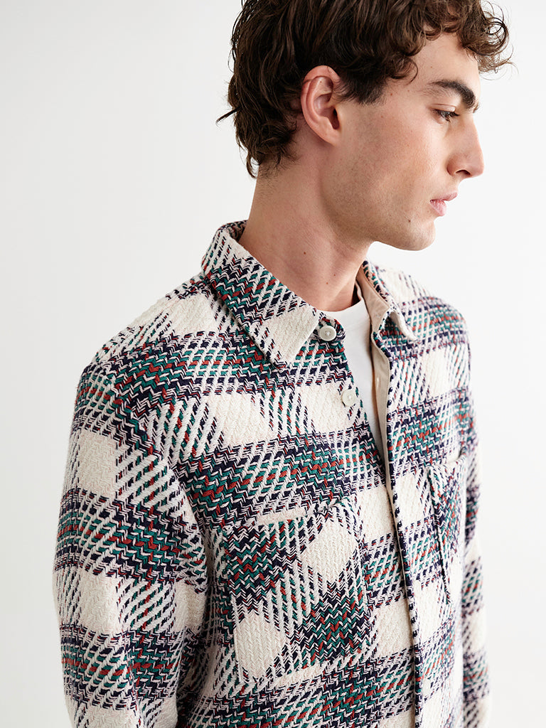 Whiting Overshirt- Ecru/Green Hutton Check Wax London Jackets