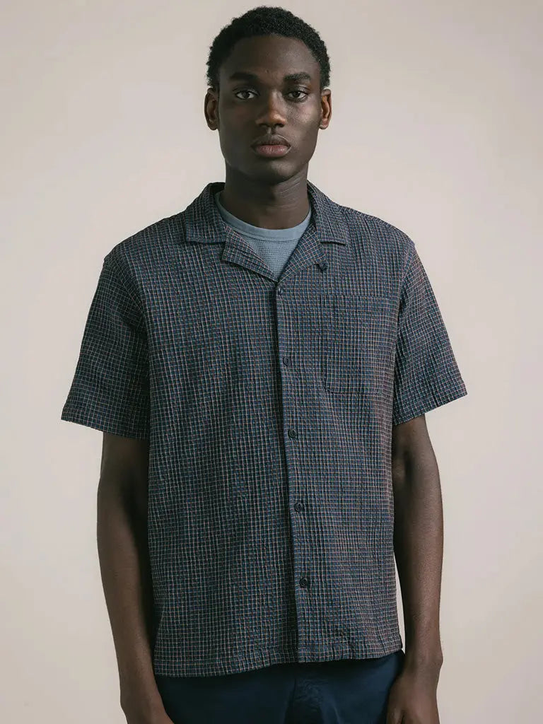 Crammond Shirt-  Navy Check Japanese Seersucker Kestin Shirts