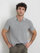 Eastwood Polo- Heather Grey Cotton Linen Polo Alex Mill Shirts