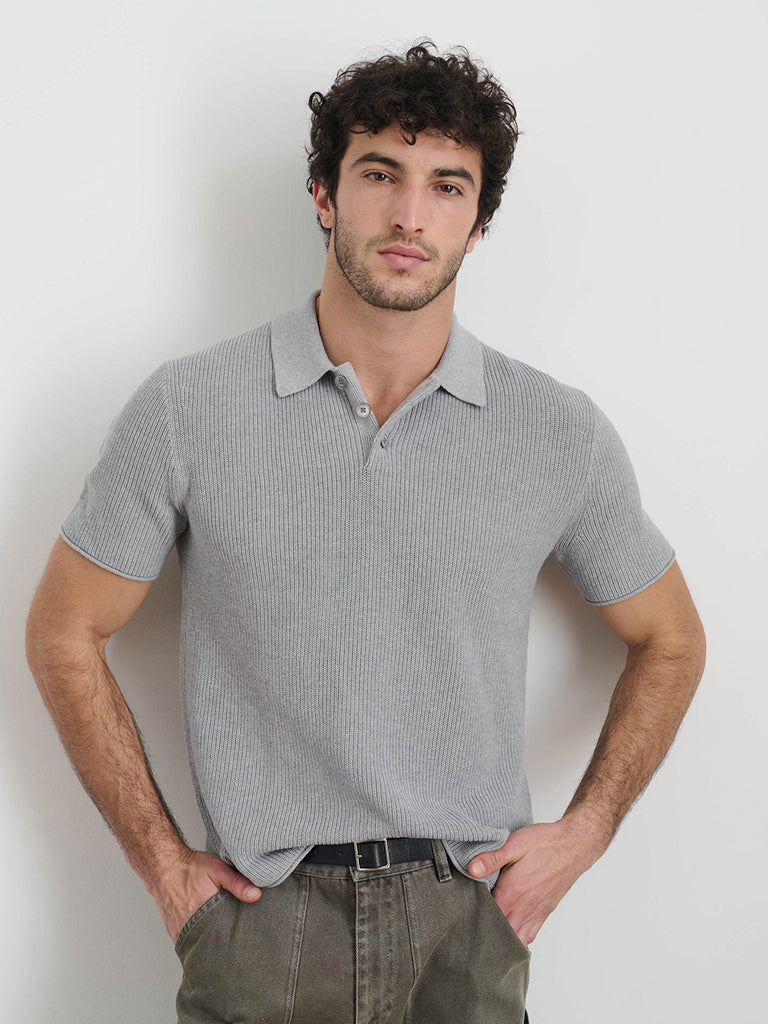 Eastwood Polo- Heather Grey Cotton Linen Polo Alex Mill Shirts