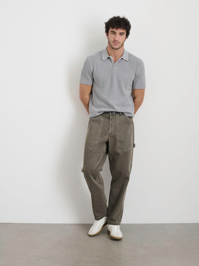 Eastwood Polo- Heather Grey Cotton Linen Polo Alex Mill Shirts