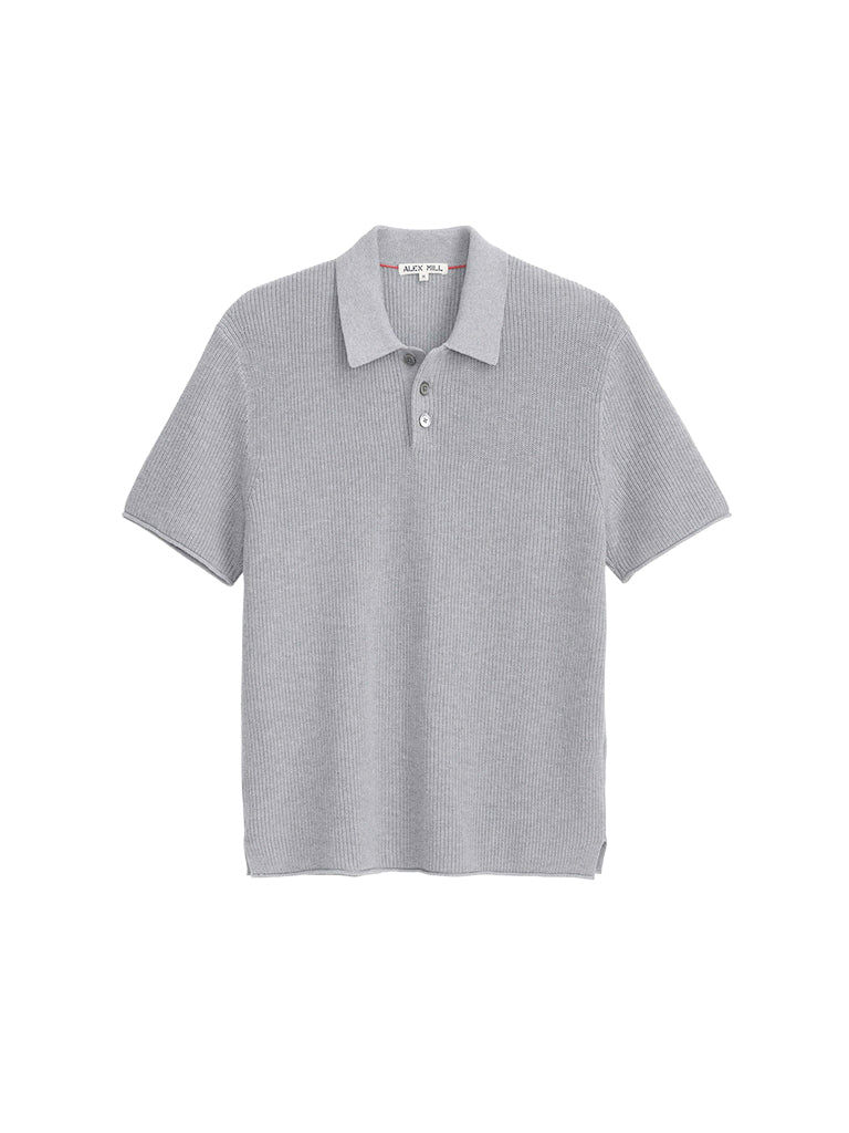 Eastwood Polo- Heather Grey Cotton Linen Polo Alex Mill Shirts