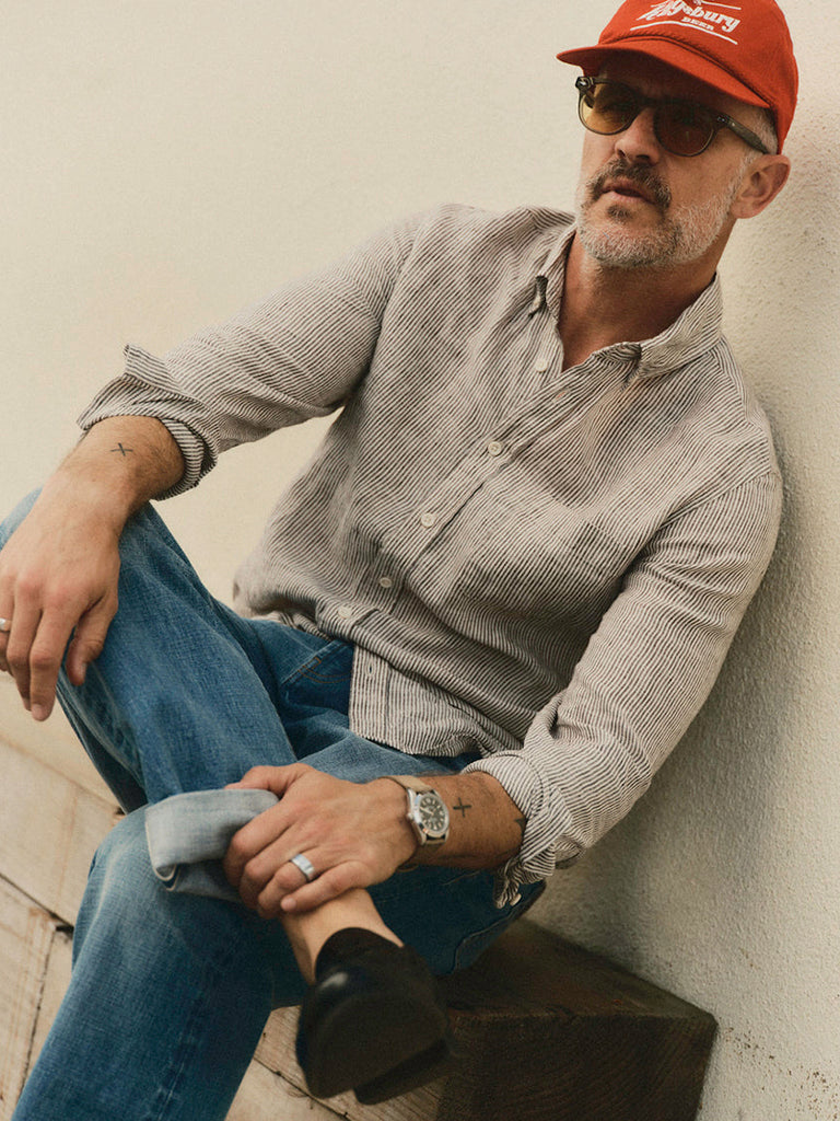 Jack Shirt- Burgundy University Stripe Linen Taylor Stitch Shirts