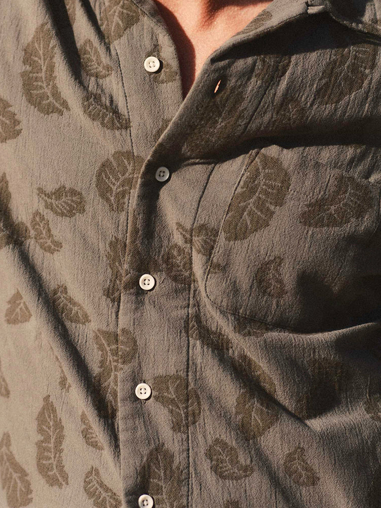 Hawthorne Shirt- Burnt Olive Floral Jacquard Taylor Stitch Shirts