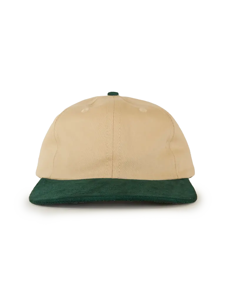 Cotton Twill Moleskin 6 Panel Hat- Natural w/ Green Lite Year