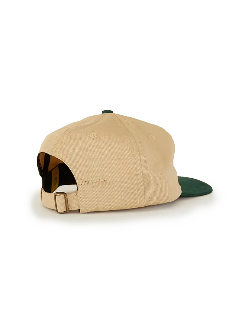 Cotton Twill Moleskin 6 Panel Hat- Natural w/ Green Lite Year