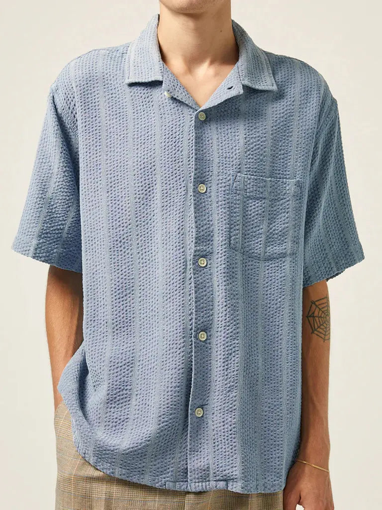 Corridor | Striped Seersucker SS Shirt- Indigo – Eames NW
