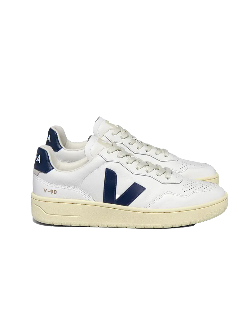 V-90 Leather- Extra White/Nautico Veja