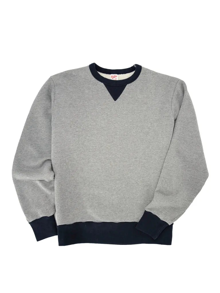 50's Crewneck Sweater- Heather Grey/Navy Velva Sheen