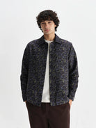 Whiting Overshirt- Navy Camo Jacquard Wax London Jackets