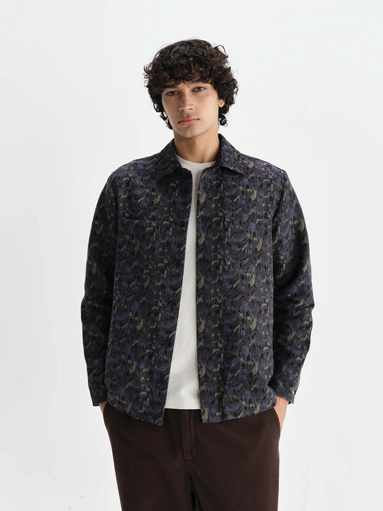 Whiting Overshirt- Navy Camo Jacquard Wax London Jackets