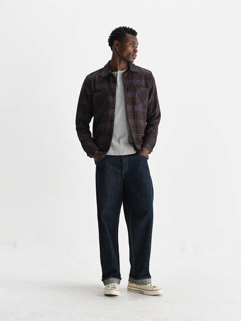 Wax London | Whiting Overshirt- Brown/Blue Skate Check – Eames NW