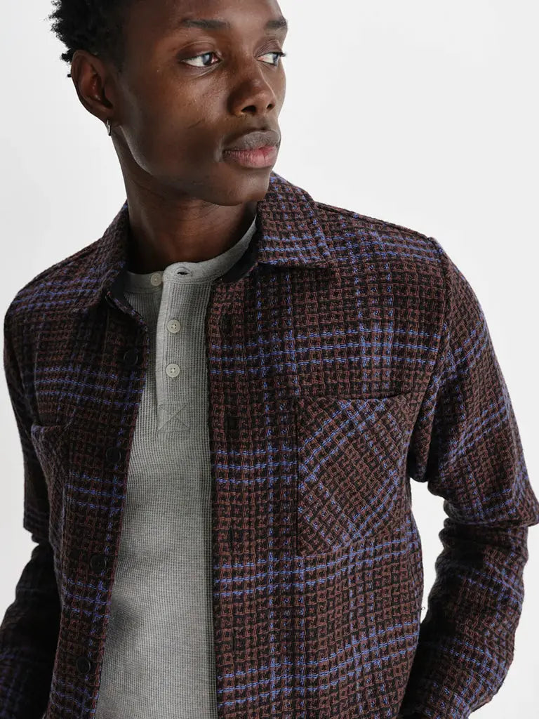 Wax London | Whiting Overshirt- Brown/Blue Skate Check – Eames NW