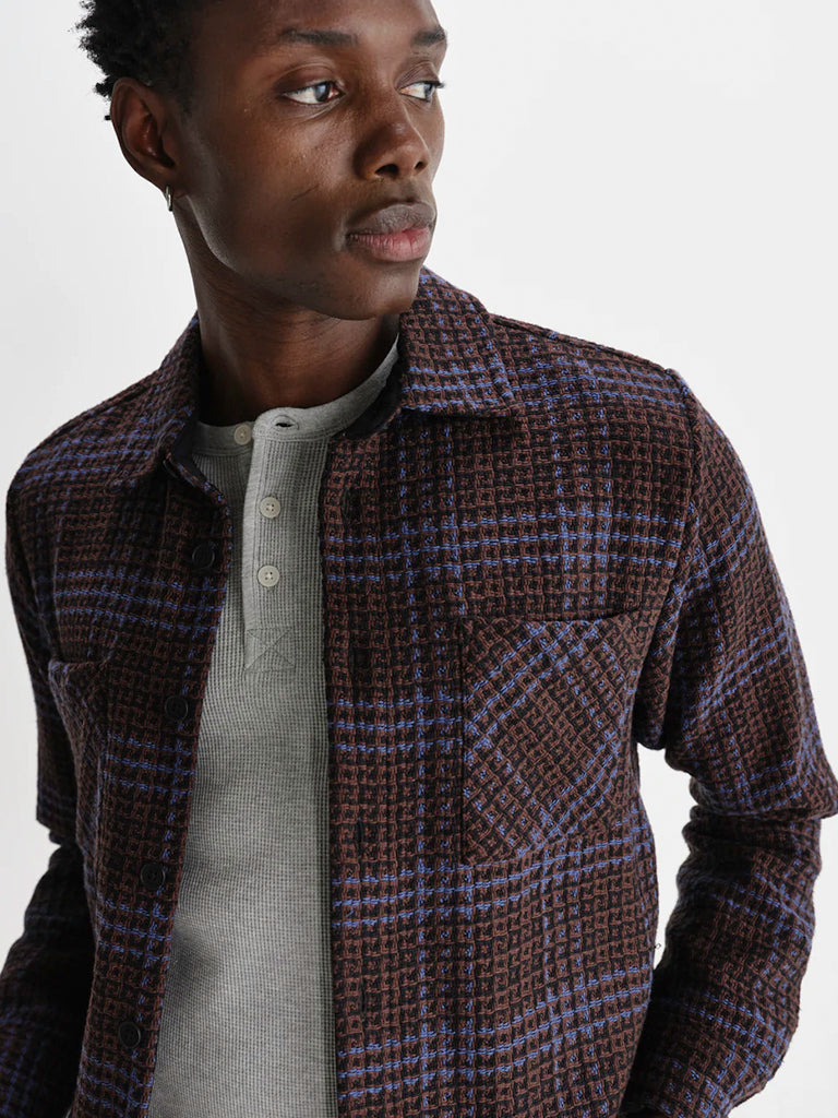 Whiting Overshirt- Brown/Blue Skate Check Wax London Jackets