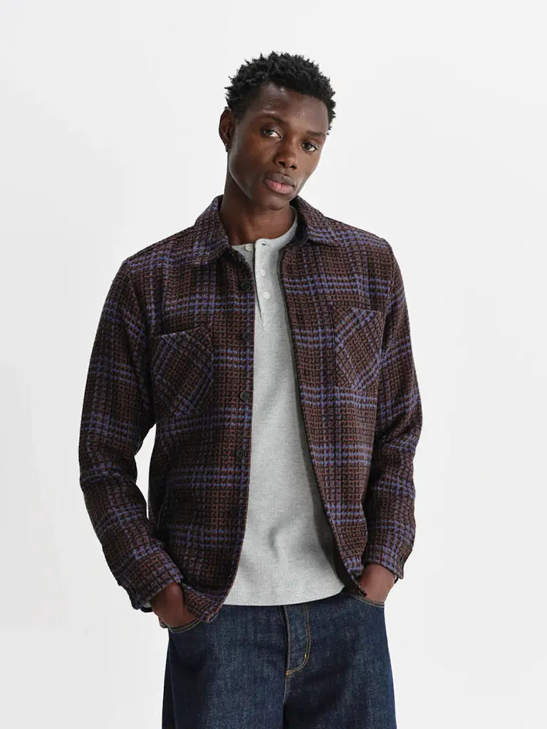 Wax London | Whiting Overshirt- Brown/Blue Skate Check – Eames NW