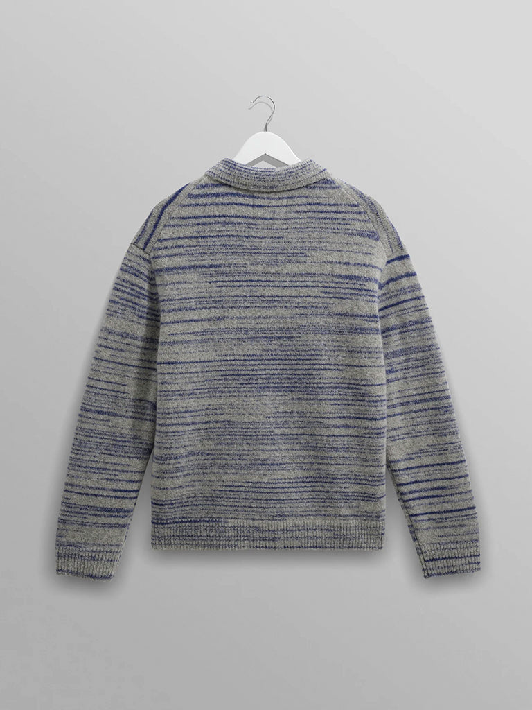 Alpha Zip Polo- Grey/Blue Space Dye Wax London Sweaters
