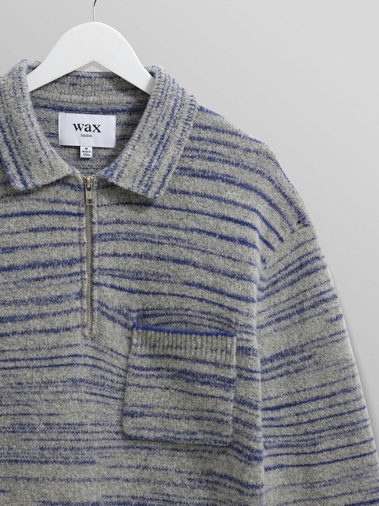 Alpha Zip Polo- Grey/Blue Space Dye Wax London Sweaters