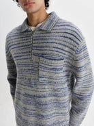 Alpha Zip Polo- Grey/Blue Space Dye Wax London Sweaters