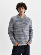 Alpha Zip Polo- Grey/Blue Space Dye Wax London Sweaters