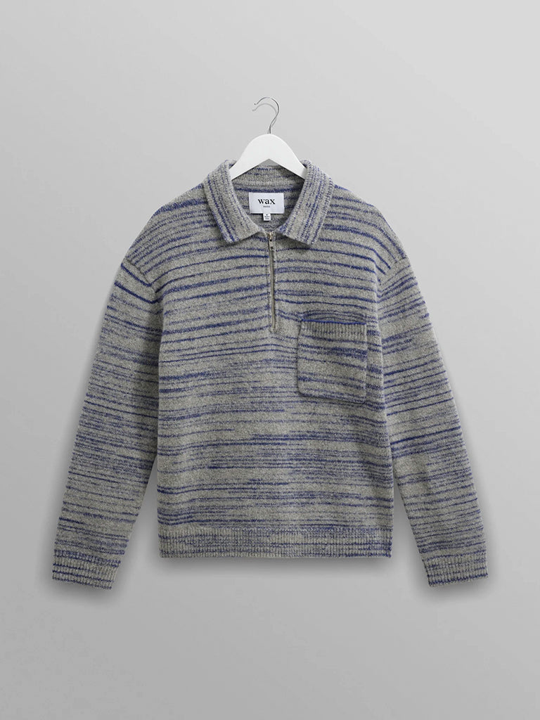 Alpha Zip Polo- Grey/Blue Space Dye Wax London Sweaters