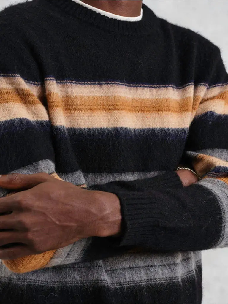 Wilde Brush Stripe Crew Neck- Black Wax London