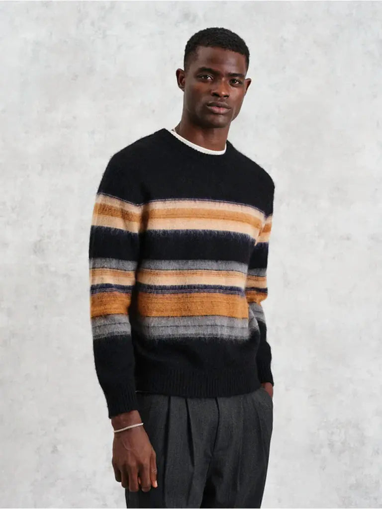 Wilde Brush Stripe Crew Neck- Black Wax London