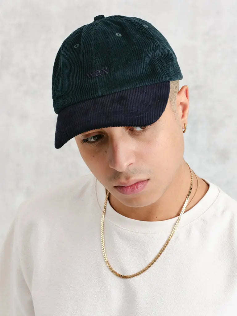 Wax London | Spencer- Green/Navy Corduroy Sports Cap – Eames NW