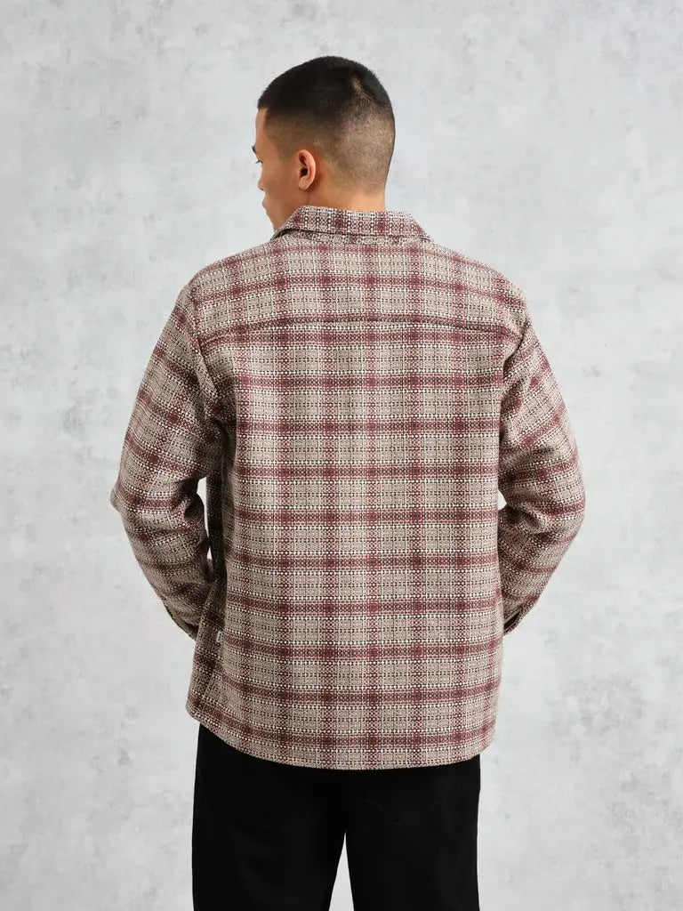 Whiting - Ecru And Burgundy Basket Check Overshirt Wax London