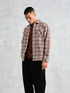 Whiting - Ecru And Burgundy Basket Check Overshirt Wax London