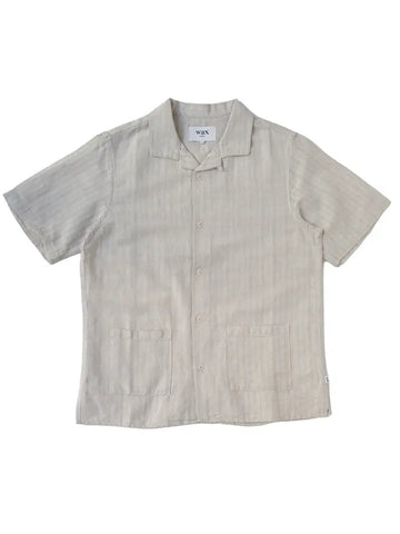 Ren Shirt- Beige Linen Stripe Wax London