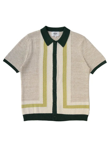 Tellaro Knit Shirt- Green/Ecru Wax London