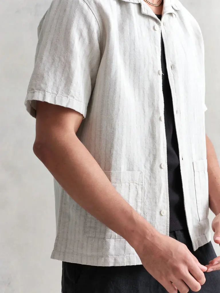 Ren Shirt- Beige Linen Stripe Wax London