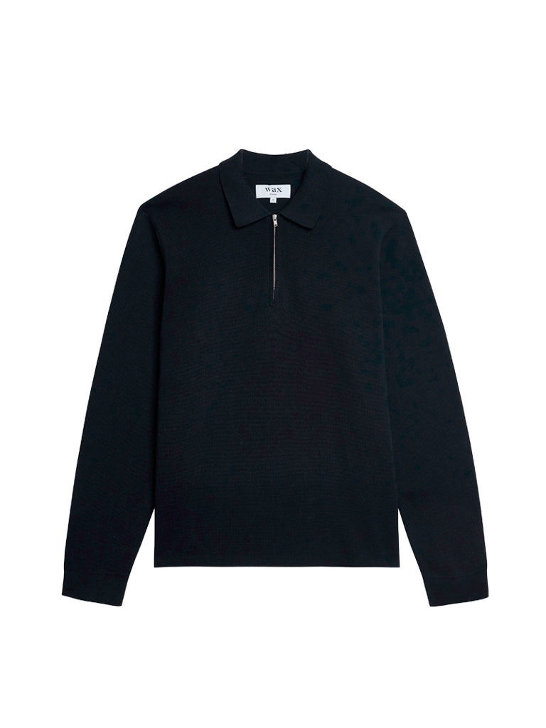 Maley Zip Polo- Black Milano Knit Wax London Sweaters