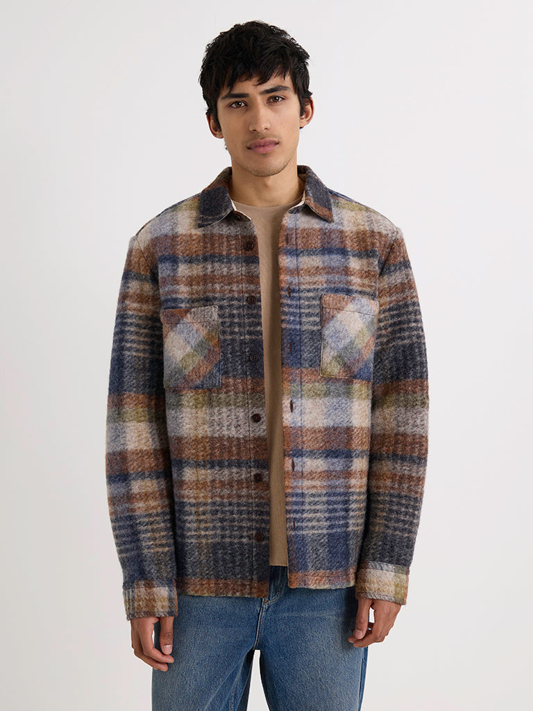 Whiting Overshirt- Oatmeal Multi Ari Wool Blend Wax London Shirts