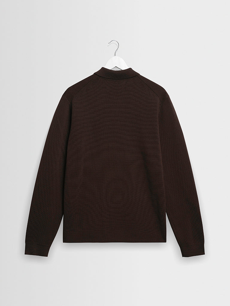 Maley Zip Polo- Dark Brown Milano Knit Wax London Sweaters