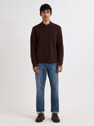 Maley Zip Polo- Dark Brown Milano Knit Wax London Sweaters