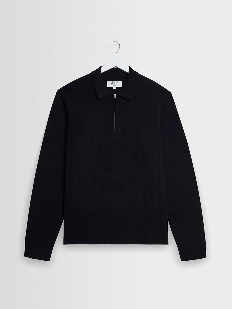Maley Zip Polo- Black Milano Knit Wax London Sweaters