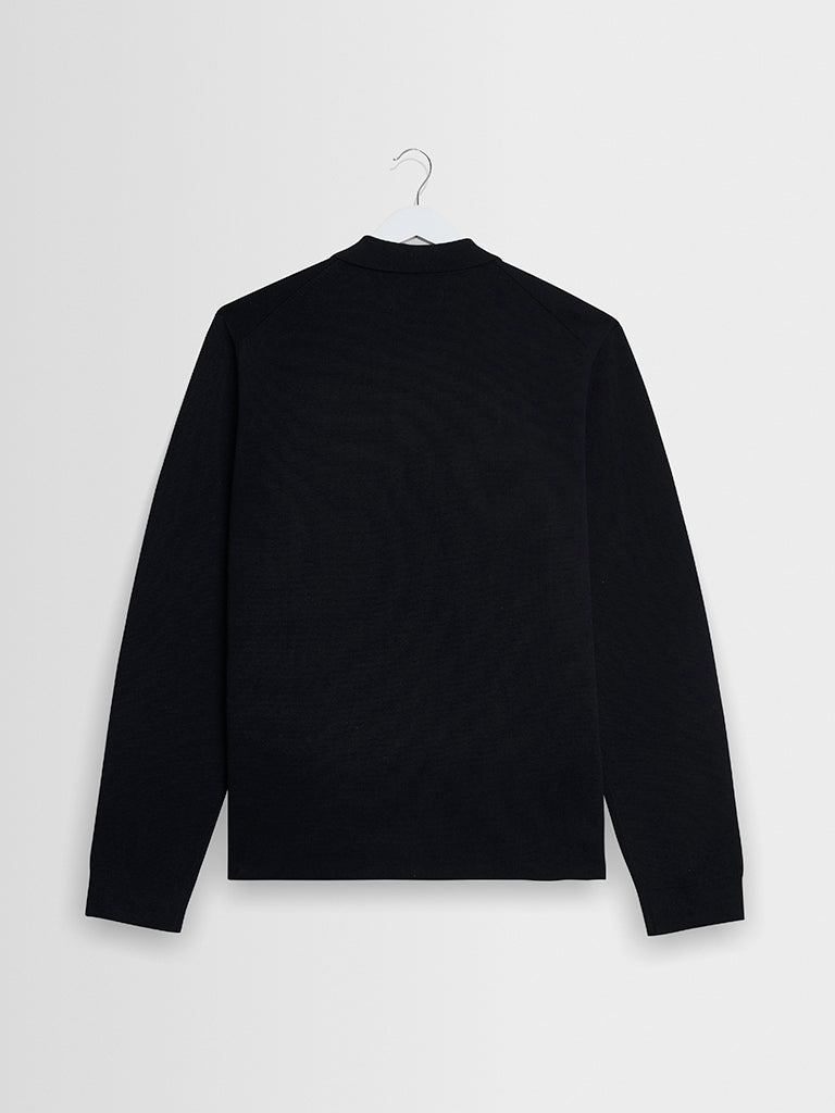 Maley Zip Polo- Black Milano Knit Wax London Sweaters