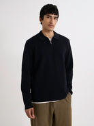 Maley Zip Polo- Black Milano Knit Wax London Sweaters