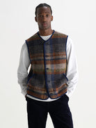 Gower Gilet- Oatmeal And Multicolour Check Wool Wax London Jackets