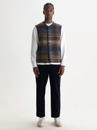 Gower Gilet- Oatmeal And Multicolour Check Wool Wax London Jackets