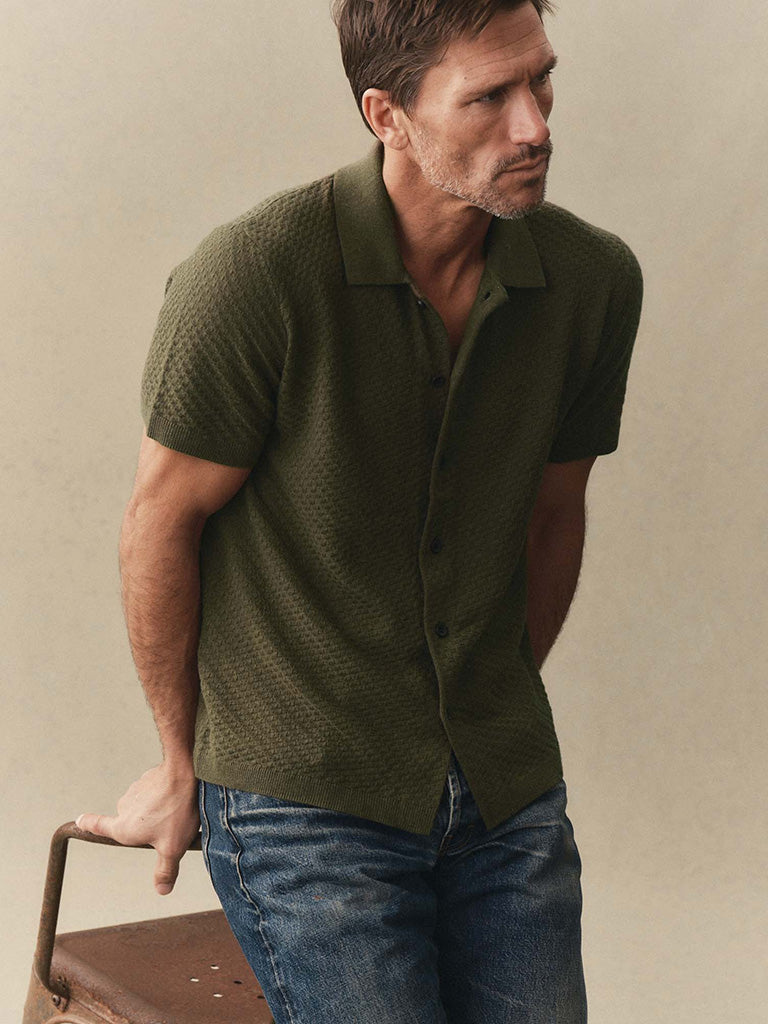 Arlo Sweater Polo- Cilantro Taylor Stitch Shirts