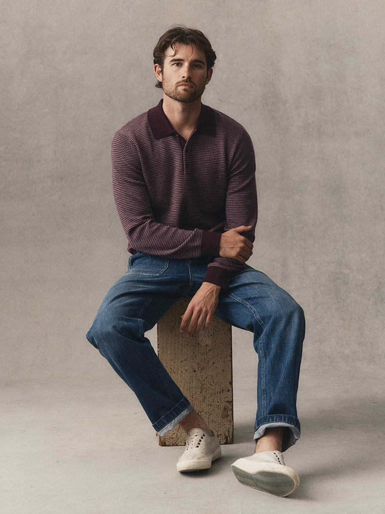 Newton Sweater Polo- Burgundy Birdseye Merino Taylor Stitch Sweaters