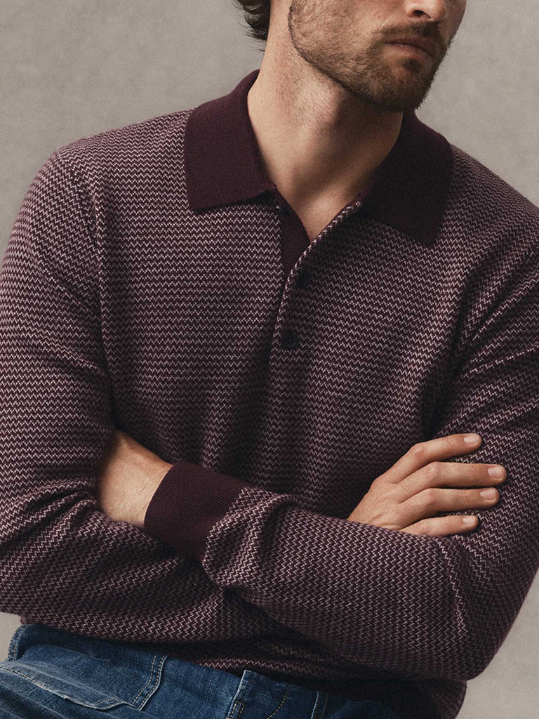Newton Sweater Polo- Burgundy Birdseye Merino Taylor Stitch Sweaters