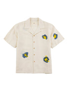 Relaxed Soft Collar Shirt- Embroidered Flower Ecru Folk Shirts